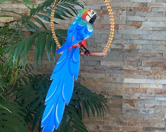 Red Scarlet Macaw Parrot, Hanging Parrot, Tiki Bar Decor, Garden Decor ...