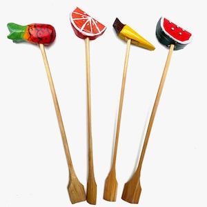 Tropical Fruits Swizzle Sticks,  Appetizer Swizzle, Tiki Swizzle Sticks, Cocktail Sticks, Tiki Bar, Tiki Hut, Tropical Stirrers, Luau Party