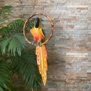Picture of Yellow and Green Macaw Parrot, Wooden Parrot, Hanging Bird, Tiki Bar ...