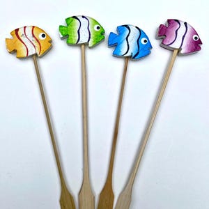 Wooden Fish Swizzle Sticks, Appetizer Swizzle, Tiki Swizzle Sticks, Cocktail Sticks, Tiki Bar, Tiki Hut, Tropical Stirrers, Luau Party