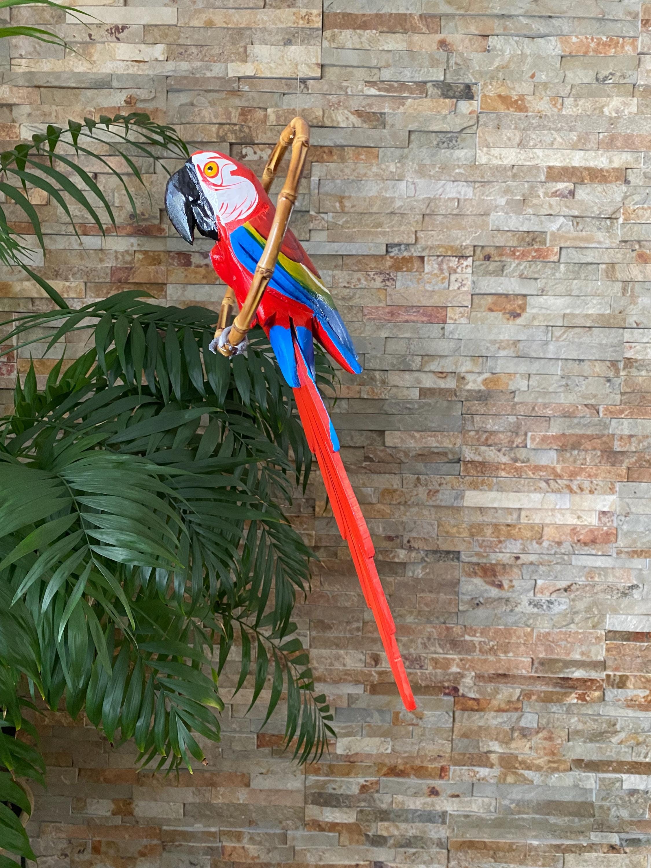 Curated visual reference: Picture Idea: Red Scarlet Macaw Parrot Hanging Parrot Tiki Bar Decor Garden