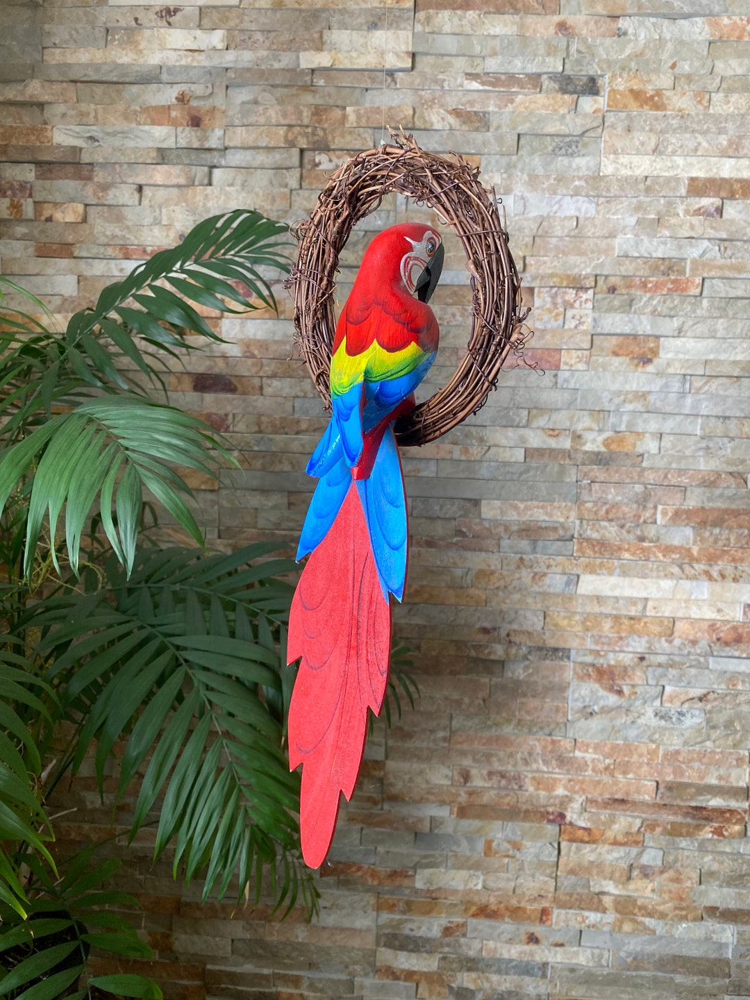 Curated visual reference: Gallery Detail: Red Scarlet Macaw Parrot Tiki Room Tiki Bar Decor Garden