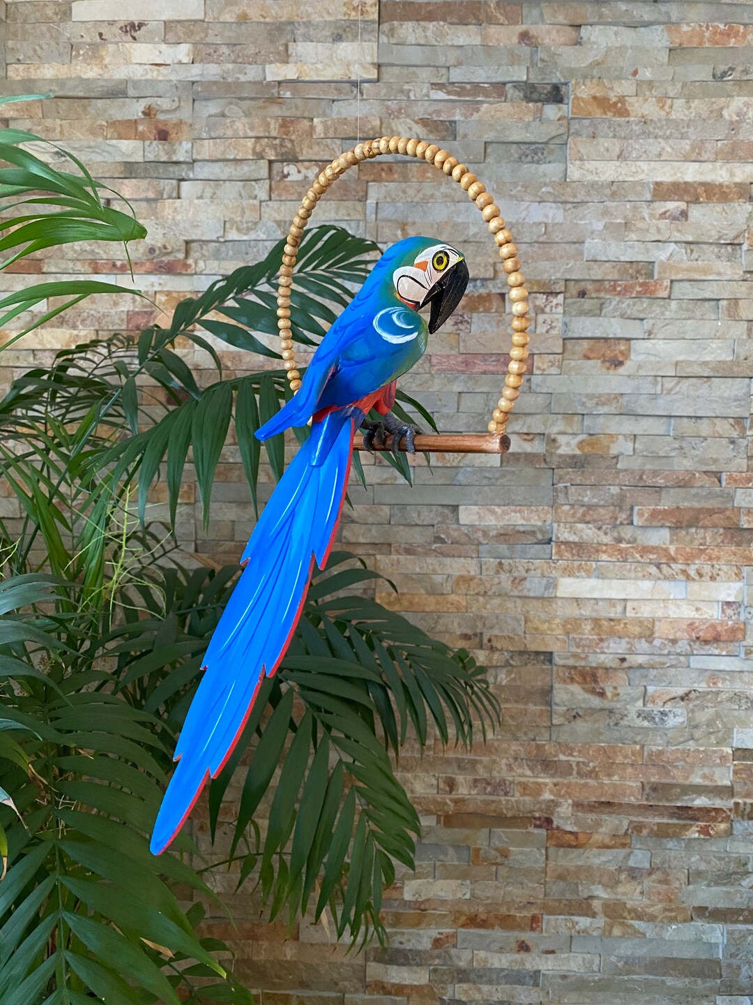 Curated visual reference: Gallery Detail: Catalina Macaw Parrot Carved Wood Tiki Bar Decor Tropical Garden