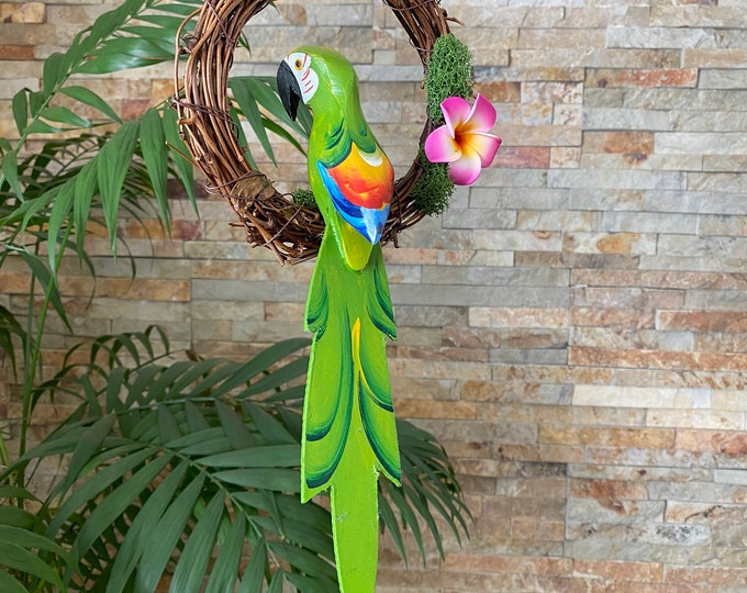 Photo inspiration: Fresh Look at Green Parrot Hanging Bird Tiki Bar Decor Garden Decor
