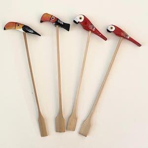 Wooden Parrot Swizzle Sticks, Appetizer Swizzle, Tiki Swizzle Sticks, Cocktail Sticks, Tiki Bar, Tiki Hut, Tropical Stirrers, Luau Party