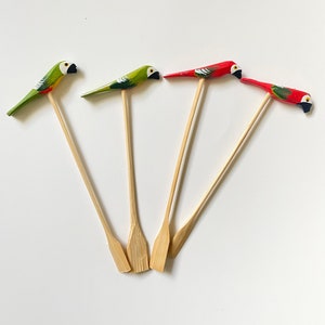 Wooden Parrot Swizzle Sticks, Appetizer Swizzle, Tiki Swizzle Sticks, Cocktail Sticks, Tiki Bar, Tiki Hut, Tropical Stirrers, Luau Party