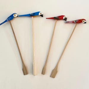 Wooden Parrot Swizzle Sticks, Appetizer Swizzle, Tiki Swizzle Sticks, Cocktail Sticks, Tiki Bar, Tiki Hut, Tropical Stirrers, Luau Party