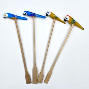 Wooden Parrot Swizzle Sticks, Appetizer Swizzle, Tiki Swizzle Sticks, Cocktail Sticks, Tiki Bar, Tiki Hut, Tropical Stirrers, Luau Party