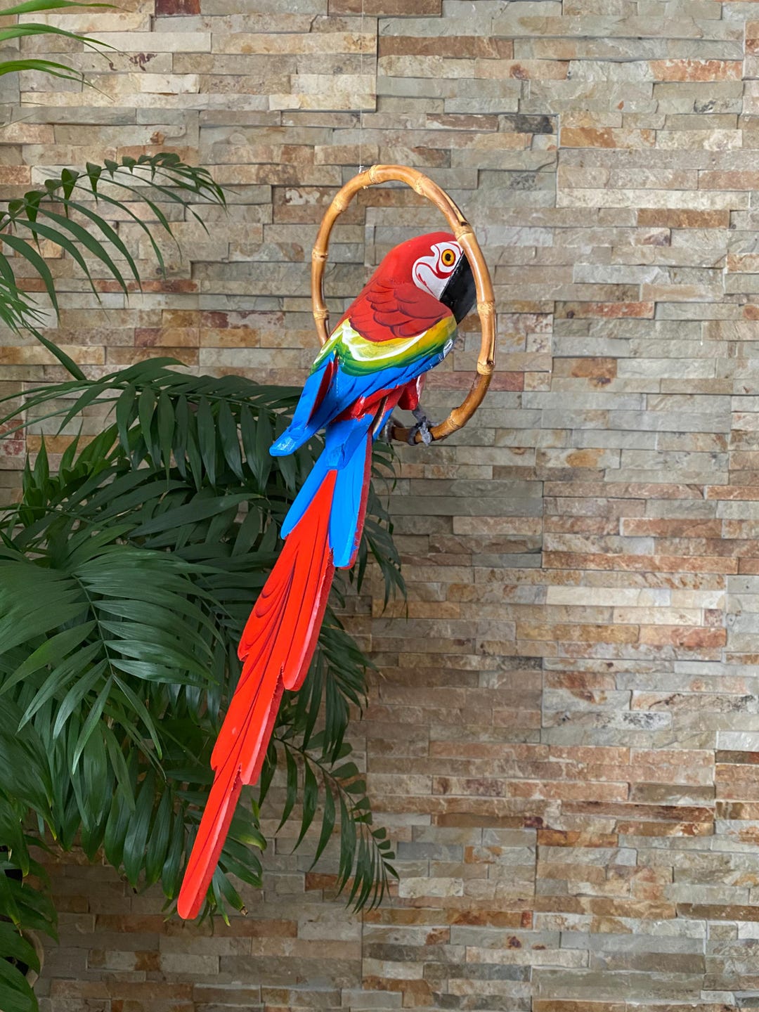 Red Scarlet Macaw Parrot Hanging Parrot Tiki Bar Decor Garden Photo Inspiration
