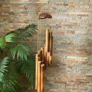 Bamboo Wind Chime- Light Pleasing Tones - Coconut Shell - Yoga, Relax, Tropics, Beach, Zen, Relaxing 37" Long