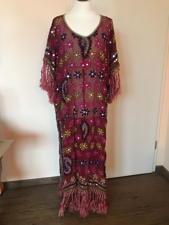 Silk caftan Indian transparent embroidery kaftan f