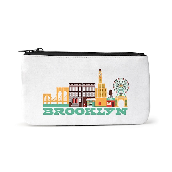 Cityscape Pouch - Brooklyn - New York - Pochette zippée - Pochette cosmétique - Trousse de toilette - Pochette de voyage - Cadeau d’anniversaire - Ville natale - Bio