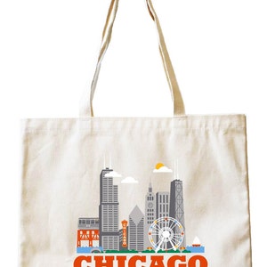Cityscape Tote bag - Chicago - Illinois - Market bag - Reusable bag - Canvas tote - Shopping bag - Shoulder bag- Made in the USA