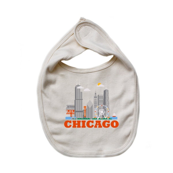 Cityscape Bib - Chicago - Illinois - Baby Shower - Newborn Gift - Drool bib - Baby Nursery - Gender Neutral - Hometown - Organic