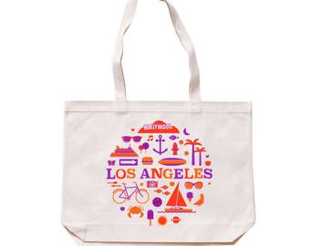 Bolsa retrô - Los Angeles - Califórnia - Bolsa de mercado - Bolsa reutilizável - Bolsa de lona - Bolsa de compras - Bolsa de ombro