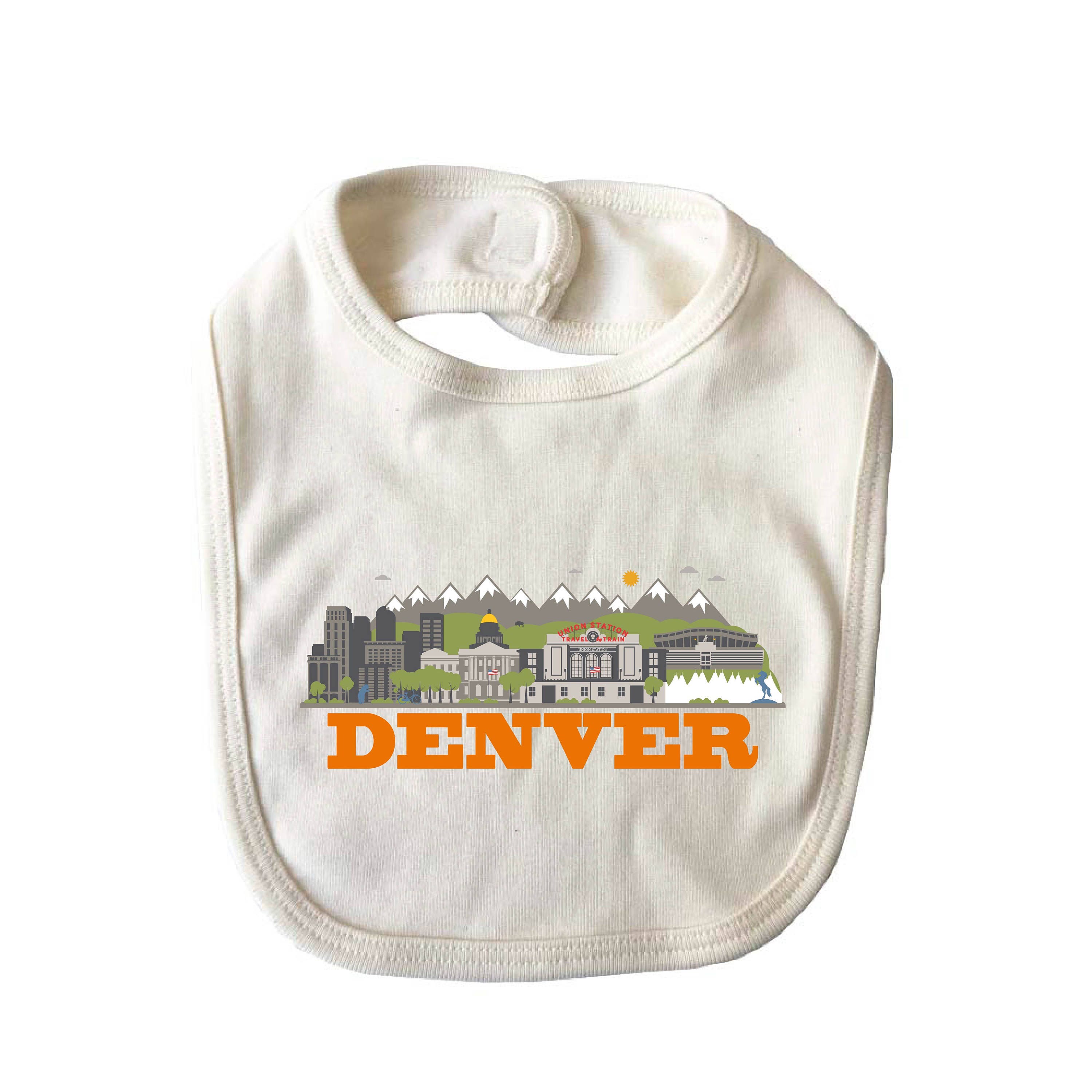 City Living Bib Denver Colorado Baby Shower Newborn Gift Drool Nursery Gender Neutral Hometown Organic