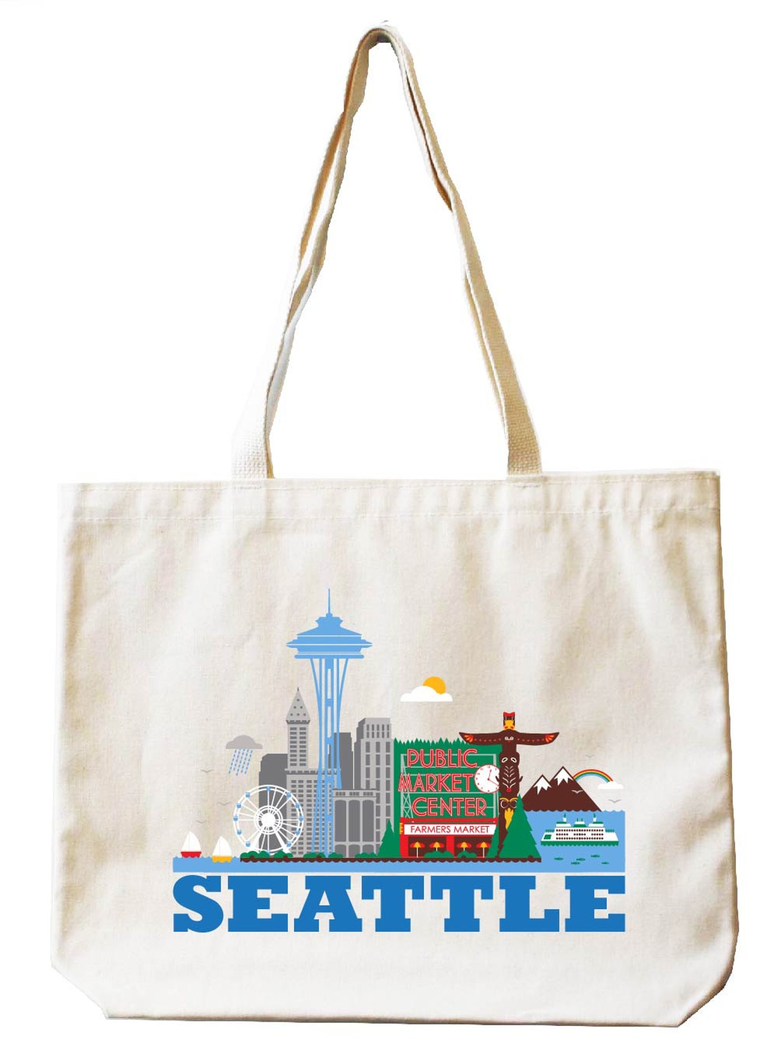 Cityscape Tote Bag - Seattle - Washington - Market Bag - Reusable Bag ...