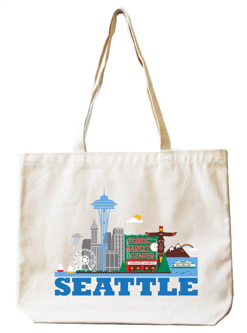 Cityscape Tote Bag Seattle Washington Market Bag Etsy