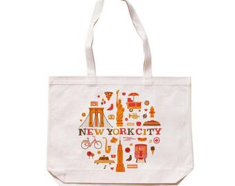 Retro Tote bag - New York City  - New York - Market bag - Reusable bag - Canvas tote - Shopping bag - Shoulder bag - Organic