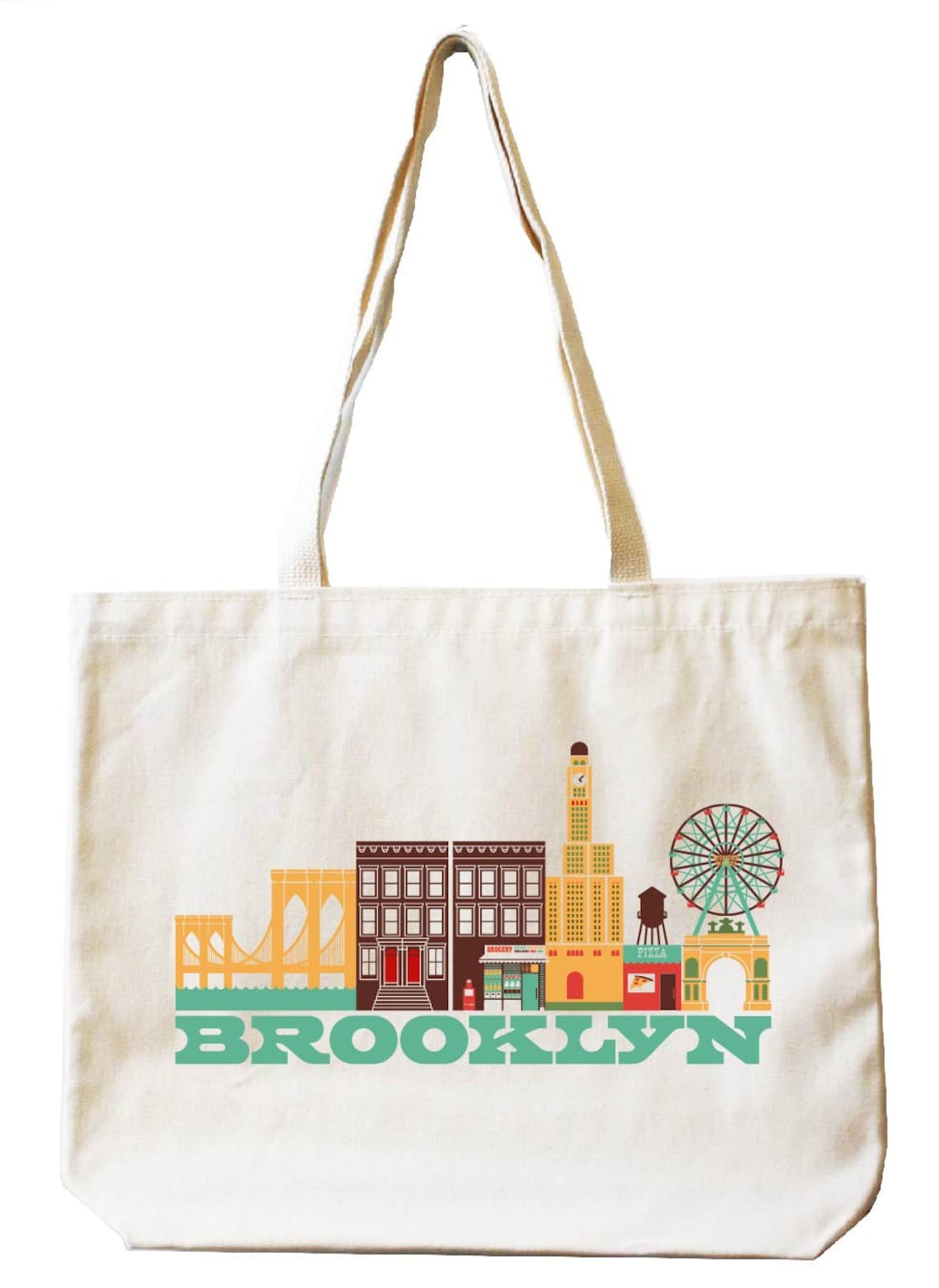 Cityscape Tote Bag Brooklyn New York Market Bag Reusable Bag Canvas