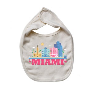 Cityscape Bib - Miami - Florida - Baby Shower - Newborn Gift - Drool bib - Baby Nursery - Gender Neutral - Hometown - Organic