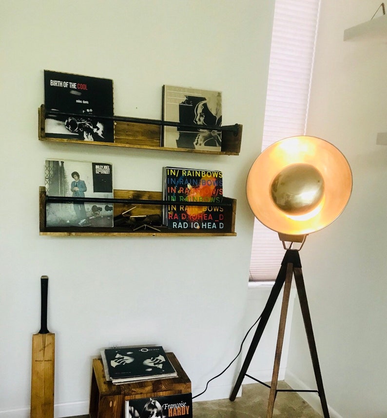 Vinyl Record Wall Holder Shelf Floating With Steel Piping Image 0