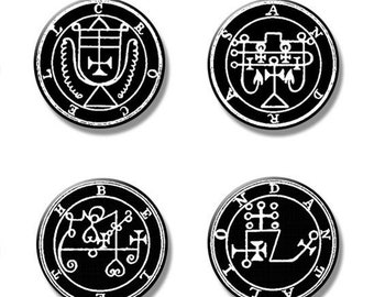 Ars Goetia sigil demons button pins size 1"  Amy,Crocell,Andras,Camio,Eligos,Beleth,Dantalion,Murmur