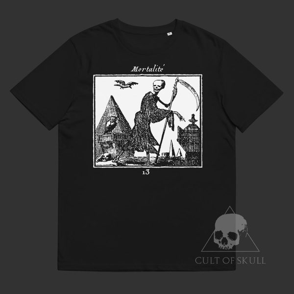 Mortalité T-shirt, death t-shirt, occult tshirt, skull tshirt, occult symbols, macabre art, medieval art print, funerary art, gothic tshirt