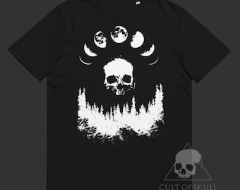 Maglietta Luna - Maglietta Teschio, Occultismo, Funerale, Pagano, Arte Macabra, Natura, Fasi Lunari, Abbigliamento Pagano, Stregoneria, Rituale