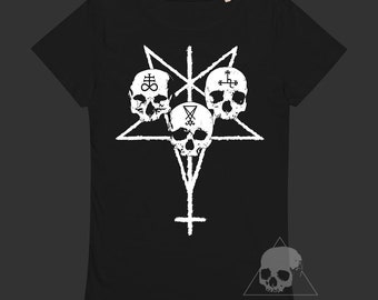 Unholy Trinity Womens T-shirt - Leviathan, Lucifer, Lilith, Sigils, Pentagram, Inverted Cross, Satanism, Satanic T-shirt, Skulls, Dark