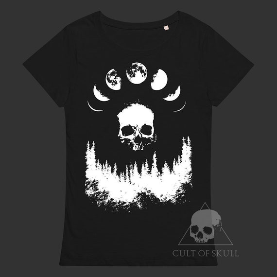 Camiseta Mujer Moon - Camiseta calaveras, Ocultismo, Funerario, Pagano, Arte Macabro, Naturaleza, Fases de la Luna, Ropa Pagana, Brujería
