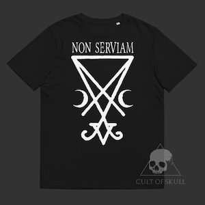 Maglietta Non Serviam. Sigillo di Lucifero. Maglietta satanica. Satana. Abbigliamento occulto. Satanismo. Goth. Black metal. Magliette di Lucifero. Occultismo. Gotico.