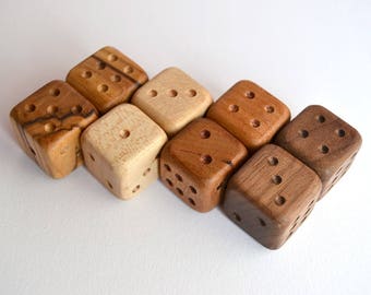 Wooden dice handmade out of Walnut, Olive, Cherry and Maple,