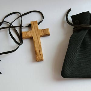 Hand carved cross necklace italian Olive wood