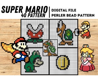 Super Mario 3 Retro Video Game Art. Perler Bead 8 bit Pixel Super Mario 3 Retro Video Game Art. Perler Bead 8 bit Pixel