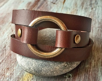 Leather Wrap Bracelet, Womens Leather Cuff,  Modern Boho Bracelet, Womens Layering Bracelet