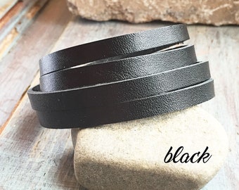 Minimalist Black Leather Bracelet: Double Wrap Cuff