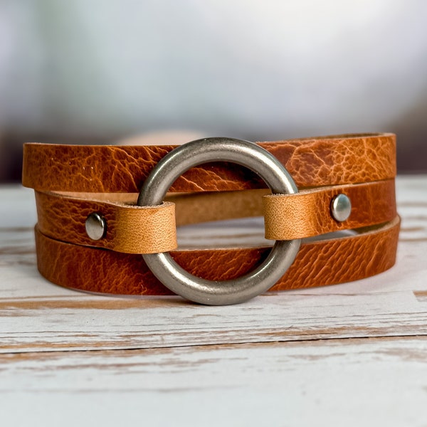 Leather Bracelet for Women - Womens Leather Jewelry - Leather Wrap Cuff - Boho Wrap Bracelet - Mens Leather Cuff