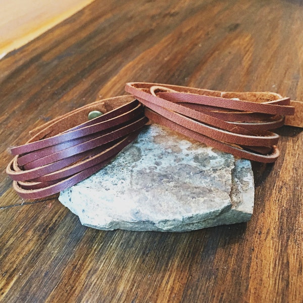 Womens Leather Cuff - Leather Wrap Bracelet for Women - Modern Boho Bracelet - Simple Leather Bracelets for Women