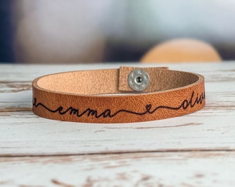 Personalized Leather Bracelet Cuff Stacking Boho Style Handmade Jewelry Engraved Personalized Gift Love Mothers Day Gift