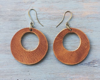 Leather Circle Earrings | Minimalist Earrings | Boho Earrings | Leather Jewelry