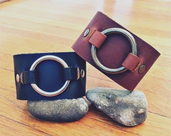 Unisex Leather cuff, Wide leather cuff, Womens leather bracelet, Mens Leather bracelet, Leather jewelry, Anniversary gift