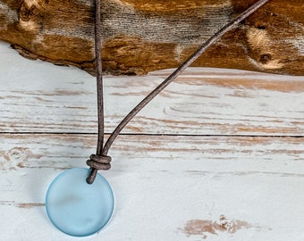 Beach Glass Pendant Necklace: Adjustable 2mm Leather Cord Custom Jewelry
