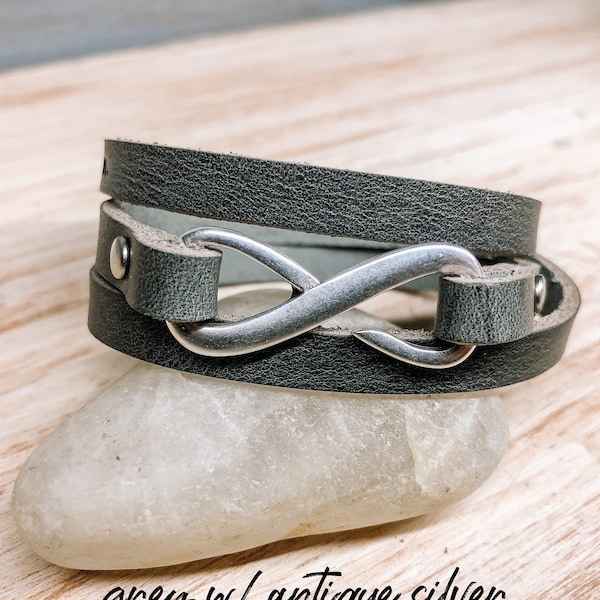 Infinity Leather Wrap Bracelet - Womens Leather Cuff - Boho Leather Wrap - Minimalist Wrap