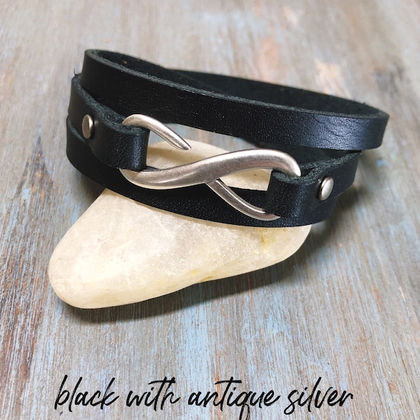 Infinity Leather Wrap Bracelet - Womens Leather Cuff - Boho Leather Wrap - Minimalist Wrap