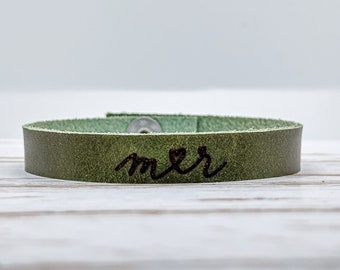 Personalized Leather Bracelet Cuff Stacking Boho Style Handmade Jewelry Engraved Personalized Gift Love Mothers Day Gift