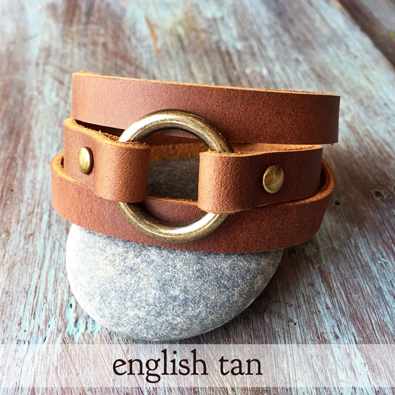 Leather Jewelry Set Boho Leather Jewelry Set Women's Leather Cuff Eng Tan/Ant. Brass