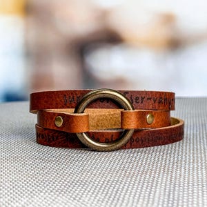 Personalized Leather Bracelet - Engraved Multi Strap Cuff for Women and Men