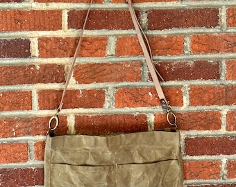 Custom Waxed Canvas Crossbody Bag: Handmade Large Tote with Leather Strap