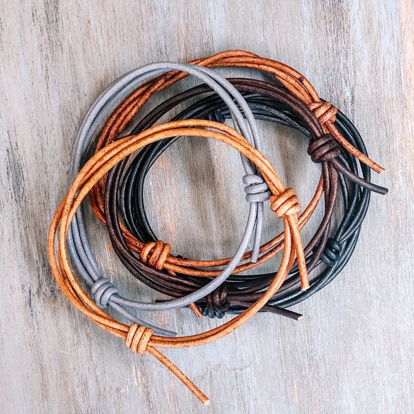 Handmade Leather Cord Bracelet: Adjustable Wristband in Browns, Black and Gray